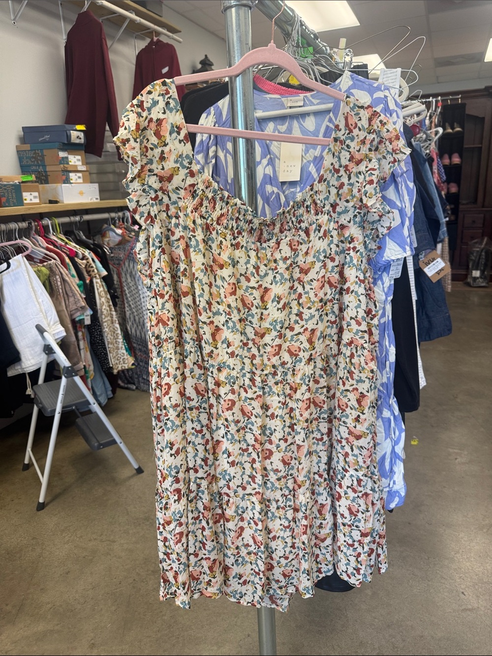Hayden Floral Midi Dress in Cream with Rust and Green